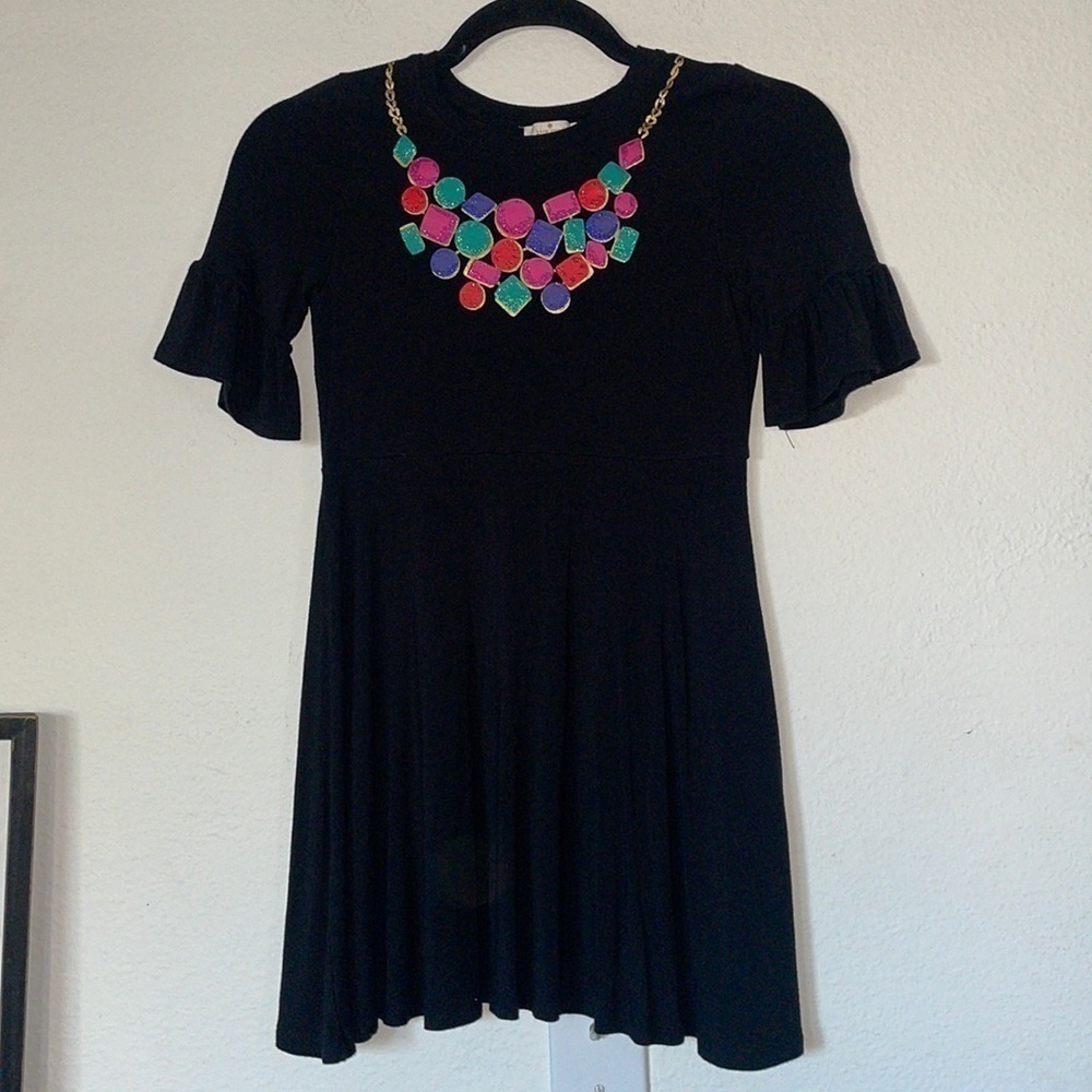 KATE SPADE Black 3/4 Sleeve Jewel Print Fit & Flare Knit Print Young Girls 8